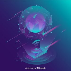 Illustration futuriste d'un smartphone connecté à un globe en fil de fer, symbolisant les technologies numériques et la connectivité mondiale.