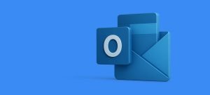 Logo 3D de Microsoft Outlook sur fond bleu